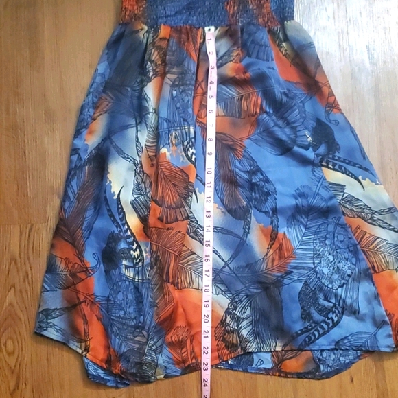 Multi-Colored Leaf Print Strapless Sun Dress - Picture 6 of 10